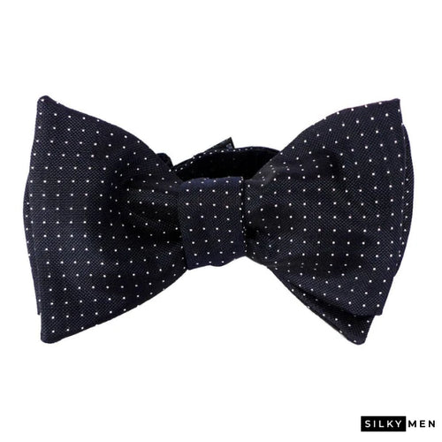Navy Pola Dot Self Tie Italian Silk Bow Tie