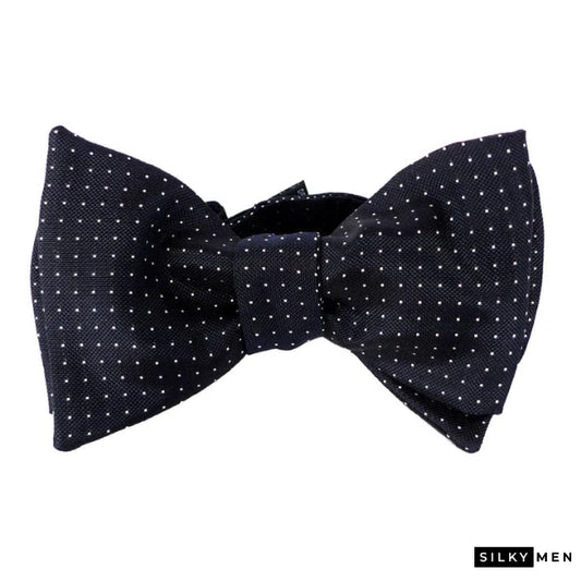 Navy Pola Dot Self Tie Italian Silk Bow Tie