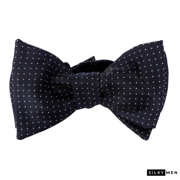 Navy Pola Dot Self Tie Italian Silk Bow Tie
